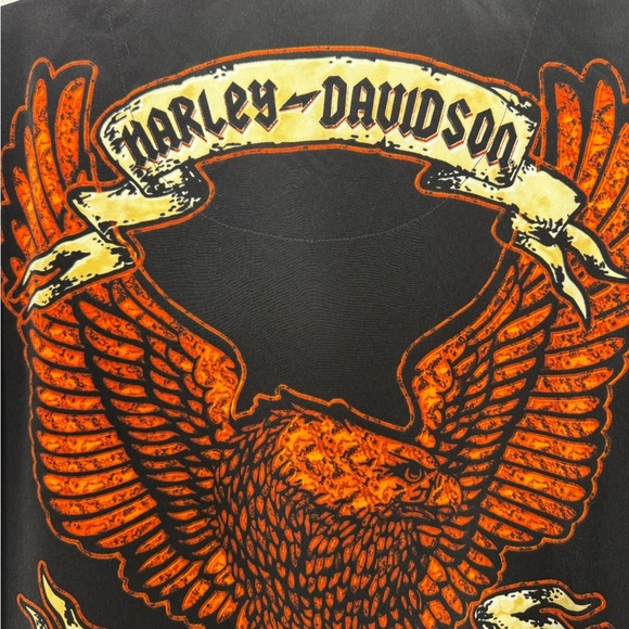 Vintage 2003 Harley Davidson Button Down Short Sleeve Bowler Shirt Flames Eagle - Picture 2 of 11